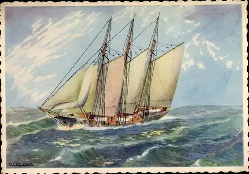 Künstler Ak Viaud, Charles, Segelboot auf dem Meer