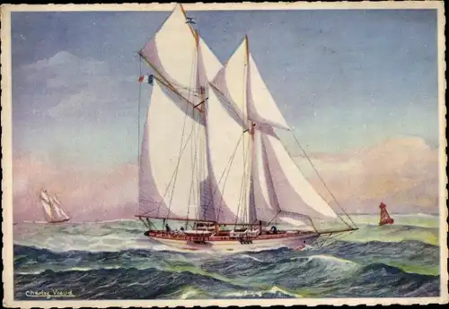 Künstler Ak Viaud, Charles, Segelboot auf dem Meer