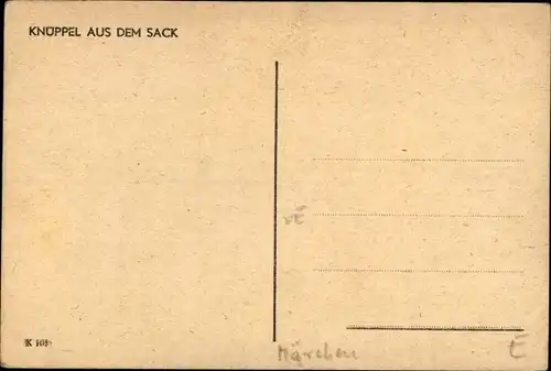 Künstler Ak Links, Tischchen deck dich, Goldesel und Knüppel aus dem Sack, Gebrüder Grimm, Märchen