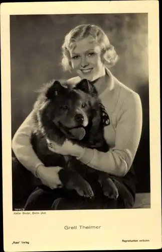Ak Schauspielerin Gretl Theimer, Portrait, Hund, Ross 7441/1