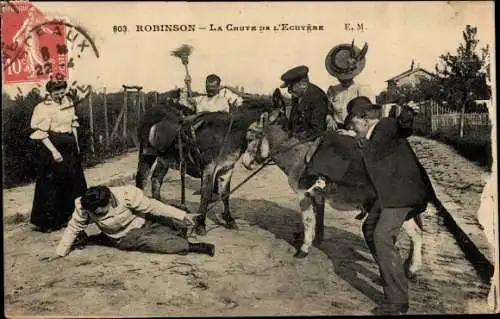 Ak Robinson Hauts de Seine, La Chute de l'Ecuvere, Mann ist von Esel gestürzt