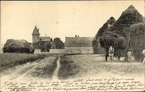 Ak Barbizon Seine et Marne, Plaine de Barbizon, Heuwagen, Fuhrwerk