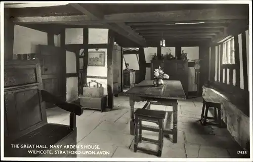 Ak Wilmcote Stratford upon Avon Warwickshire England, Mary Arden's House, great hall