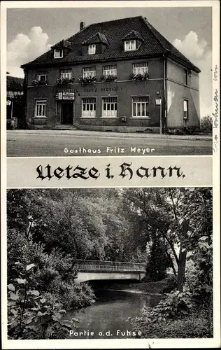 Ak Uetze in Niedersachsen, Gasthaus Fritz Meyer, Partie an der Fuhse