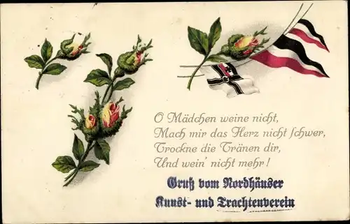 Gedicht Ak Altes Lager bei Jüterbog in Brandenburg, O Mädchen weine nicht,...Rosen, Trachtenverein