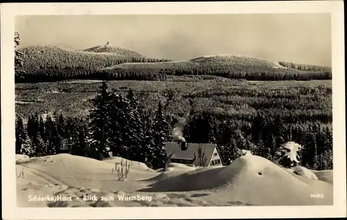 Ak Schierke Wernigerode am Harz, Blick zum Wurmberg im Winter