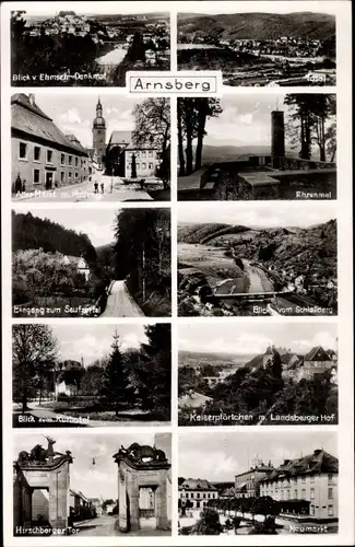 Ak Arnsberg im Sauerland Westfalen, Teilansicht, Ehrenmal, Hirschberger Tor, Neumarkt, Rathaus