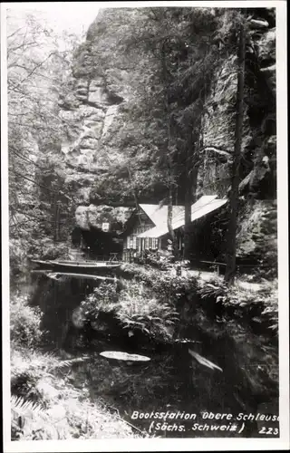 Foto Ak Hinterhermsdorf Sebnitz, Bootsstation Obere Schleuse