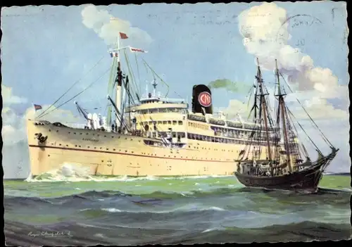 Künstler Ak Dampfer Koutoubia, Compagnie de Navigation Paquet, CNP, Segelschiff