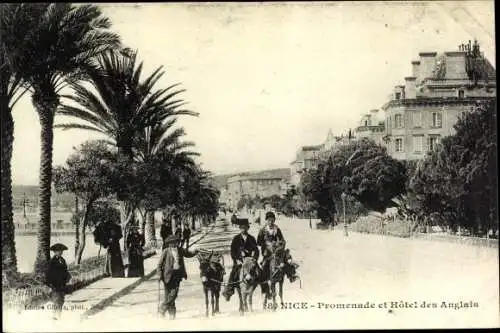 Ak Nice Nizza Alpes Maritimes, Promenade, Hotel des Anglais, Esel