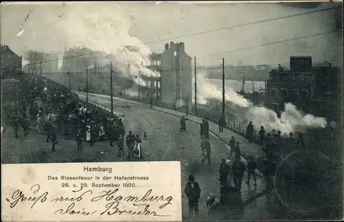 Ak Hamburg Mitte St. Pauli, Riesenfeuer in der Hafenstraße 1900