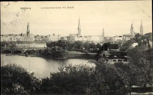Ak Hamburg, Lombardsbrücke mit Stadt