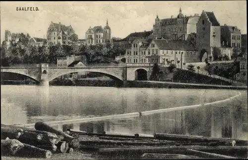 Ak Saalfeld an der Saale Thüringen, Stadtpanorama, Flusspartie