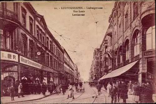 Ak Ludwigshafen am Rhein, Blick in die Ludwigstrasse, Rue Louis, Weiler's Schuhwarenhaus