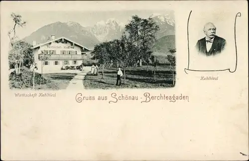 Ak Schönau am Königssee Oberbayern, Wirtschaft Kohlhiesl, Portrait des Wirtes