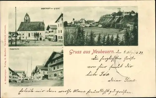 Ak Neubeuern in Oberbayern, Marktplatz, Kirche, Blick auf den Ort