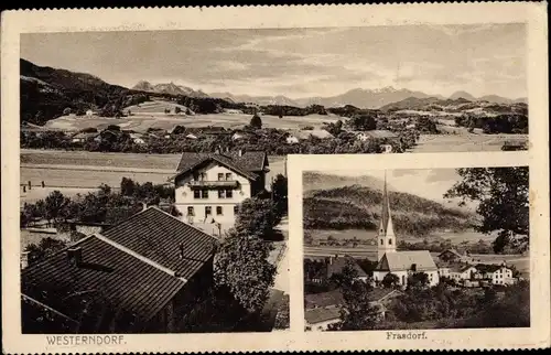 Ak Westerndorf Frasdorf in Oberbayern, Blick auf den Ort, Kirche