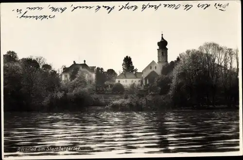 Foto Ak Bernried am Starnberger See Oberbayern, Blick zum Ort, Kirche