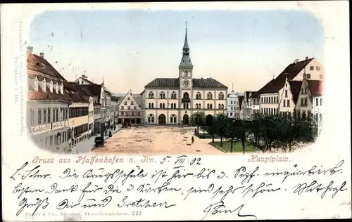 Ak Pfaffenhofen an der Ilm Oberbayern, Hauptplatz, Rathaus, Gasthof