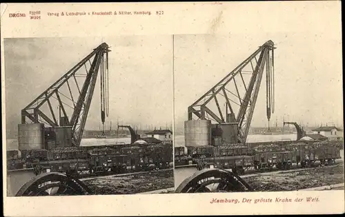 Stereo Ak Hamburg, Riesenkran im Kranhöft, Segelschiffhafen