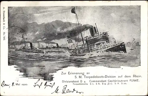 Ak Deutsche Kriegsschiffe, Torpedoboots Division auf dem Rhein, Capitänleutnant Funke