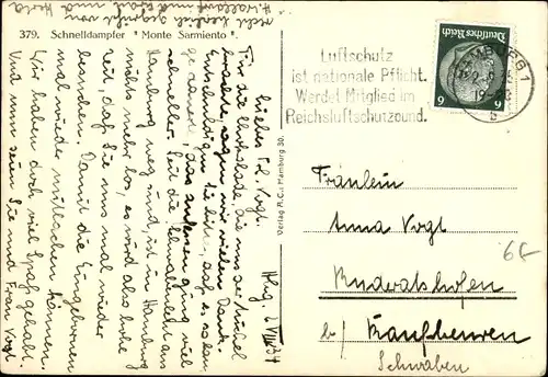 Ak Dampfer Monte Sarmiento, HSDG