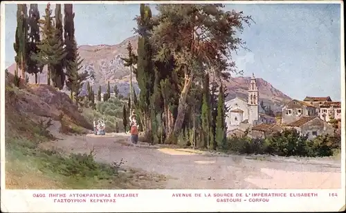 Künstler Ak Gastouri Korfu Griechenland, Avenue de la Source de l'Impératrice Elisabeth