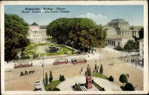 Ak Wiesbaden in Hessen, Kurhaus, Theater, Kaiser-Friedrich-Denkmal