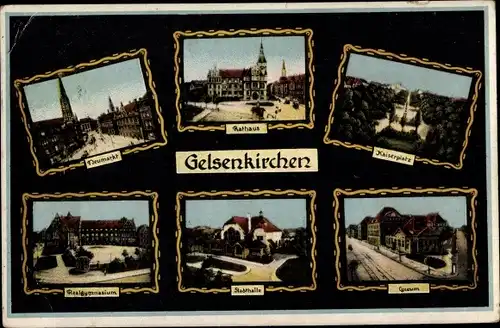 Ak Gelsenkirchen im Ruhrgebiet, Kaiserplatz, Rathaus, Marktplatz, Realgymnasium, Lyzeum, Stadthalle