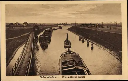 Ak Gelsenkirchen im Ruhrgebiet, Rhein-Herne-Kanal, Schleppzüge