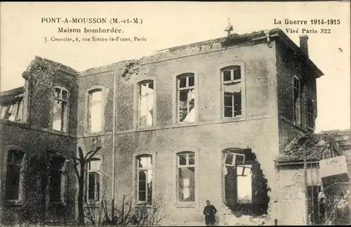 Ak Pont à Mousson Mussenbrück Lothringen Meurthe et Moselle, Maison bombardée