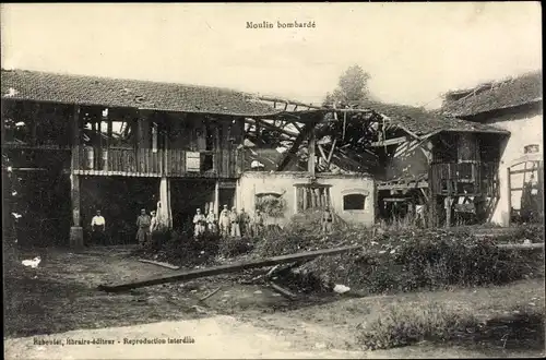 Ak Pont à Mousson Mussenbrück Lothringen Meurthe et Moselle, Moulin bombardé