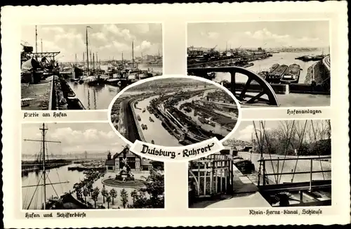 Ak Ruhrort Duisburg im Ruhrgebiet, Hafenanlagen, Hafenpartie, Schifferbörse, Schleuse