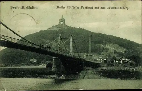 Ak Porta Westfalica an der Weser, Kaiser Wilhelm Denkmal, Wittekindsberg, Brücke