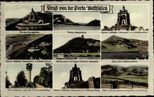 Ak Porta Westfalica an der Weser, Kaiser Wilhelm Denkmal, Wittekindsberg, Fernsehturm