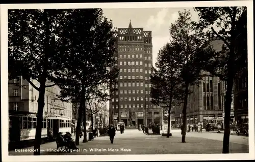 Ak Düsseldorf am Rhein, Hindenburgwall m. Wilhelm Marx Haus, Straßenbahn