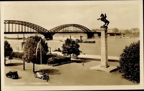 Ak Düsseldorf am Rhein, Ulanendenkmal, Brücke
