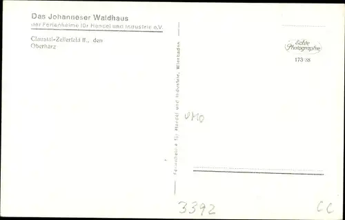 Ak Clausthal Zellerfeld im Oberharz, Johanneser Waldhaus d. Ferienheime f. Handel und Industrie eV