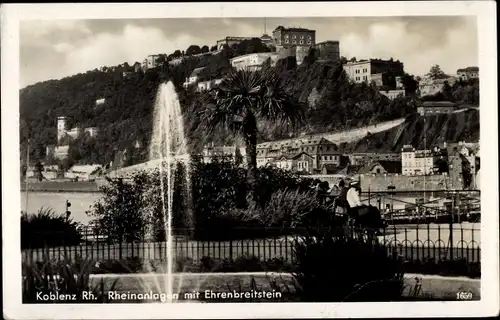 Ak Koblenz am Rhein, Rheinanlagen mit Ehrenbreitstein