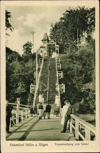 Ak Ostseebad Sellin auf Rügen, Treppenaufgang zum Strand