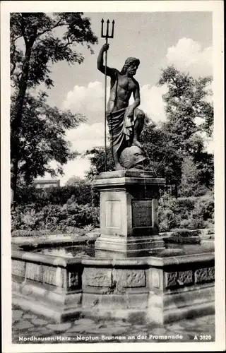 Ak Nordhausen am Harz, Neptunbrunnen an der Promenade