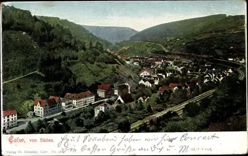 Ak Calw im Nordschwarzwald, Ort von Süden gesehen