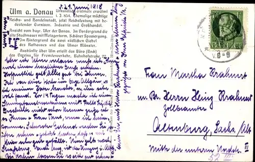 Ak Ulm an der Donau, Stadtansicht, Kirchturm