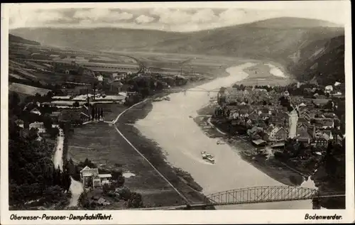 Ak Bodenwerder in Niedersachsen, Oberweser Personenschifffahrt, Brücke, Dampfer