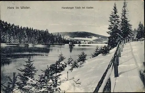Ak Goslar am Harz, Herzberger Teich, Winterszene