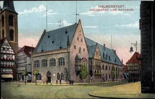Ak Halberstadt am Harz, Holzmarkt, Rathaus
