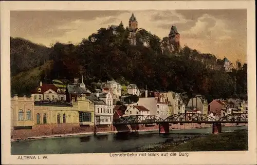 Ak Altena, Lennebrücke mit Blick auf die Burg