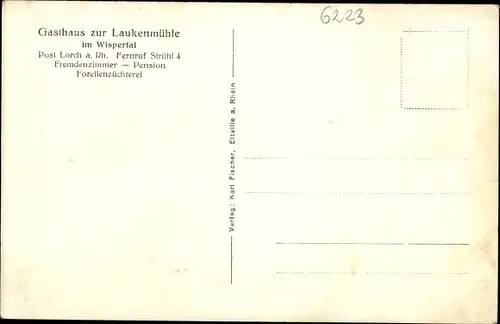 Ak Laukenmühle Lorch im Rheingau Hessen, Gasthaus zur Laukenmühle, Wispertal