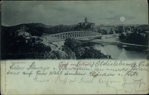 Mondschein Ak Halle an der Saale, Giebichenstein, Nacht, Brücke, Ort