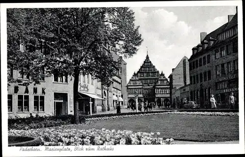 Ak Paderborn in Westfalen, Marienplatz, Blick zum Rathaus, Barmer Ersatzkasse, Bank